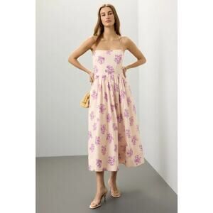 Jason Wu Antique Printed Dress Cream Purple Midi Cotton Sleeveless Sz‎ 8